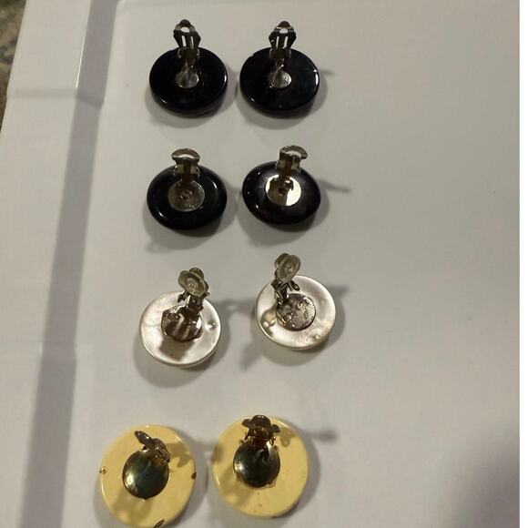 Vintage Button Shaped Clip-On Earrings Four Pairs - Picture 4 of 4